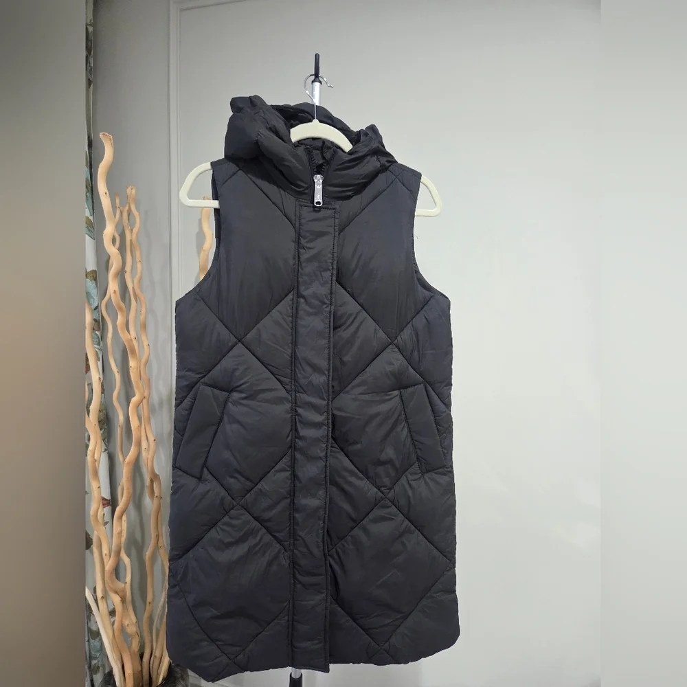 NWT Sam Edelman Women's Black Hooded Quilted Long Puffer Vest Sz.XXS